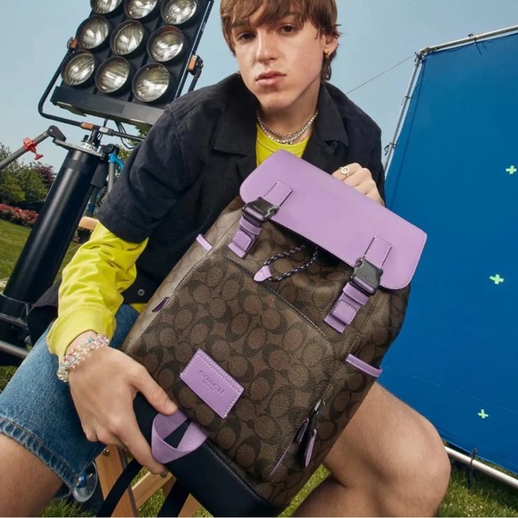 Last one‼️CoachMEN's Track Backpack In Colorblock Signature mahogany/iris Canvas - Picture 2 of 6